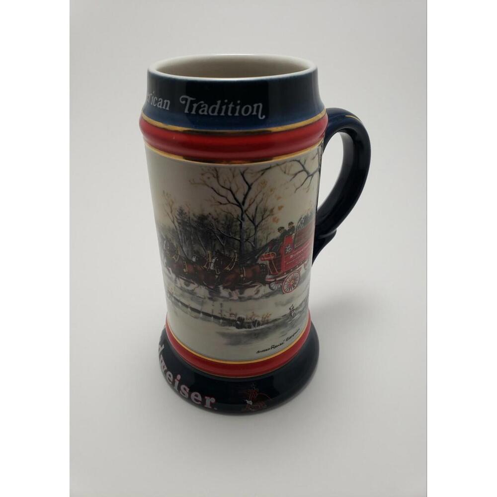 1990 Budweiser Beer Holiday Christmas‎ Stein Mug Clydesdales Ceramarte